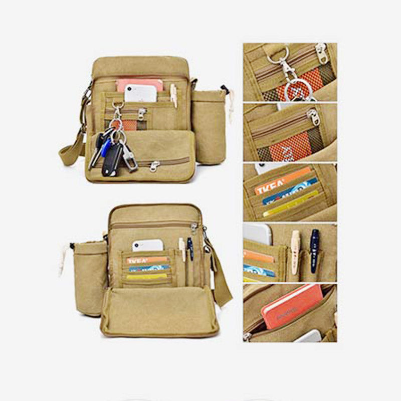 Vintage Canvas Crossbody Tasche für Herren Multifunktionaler Tagesrucksack Schultertasche