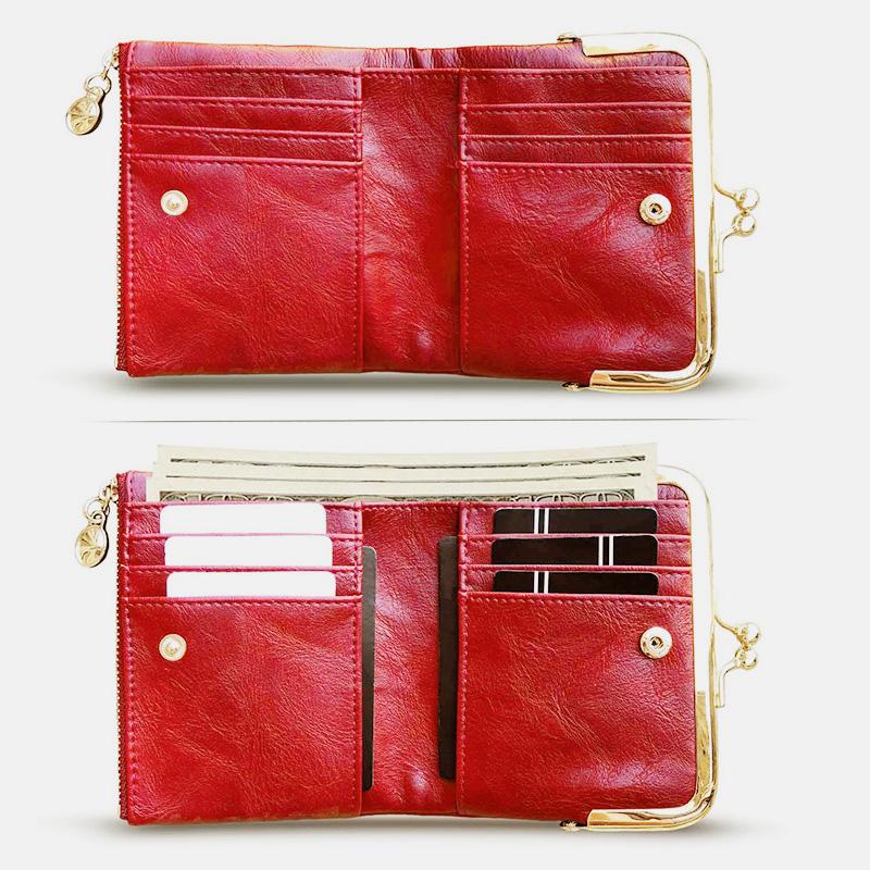 Multifunktionale, zweifach faltbare Münzbörse im Vintage-Stil mit Kiss Lock