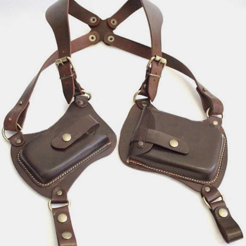 Leder Schulterholster Doppeltasche Schultergurt Weste Beutel Tasche