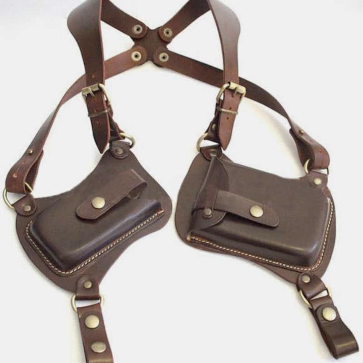 Leder Schulterholster Doppeltasche Schultergurt Weste Beutel Tasche