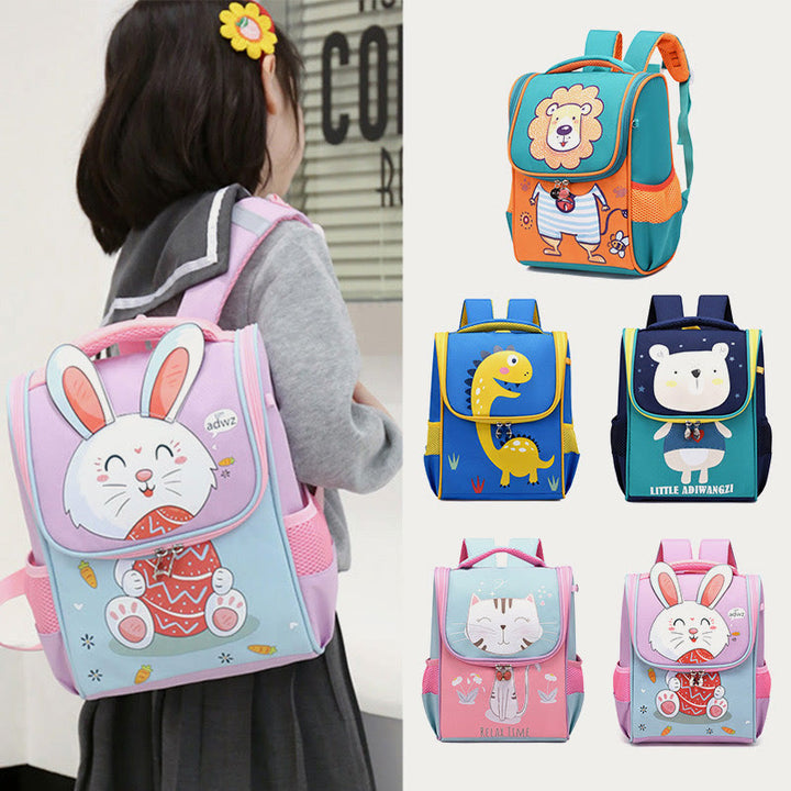Cartoon-Rucksack für Kinder mit Tierdruck, Wirbelsäulenschutz, Schultasche