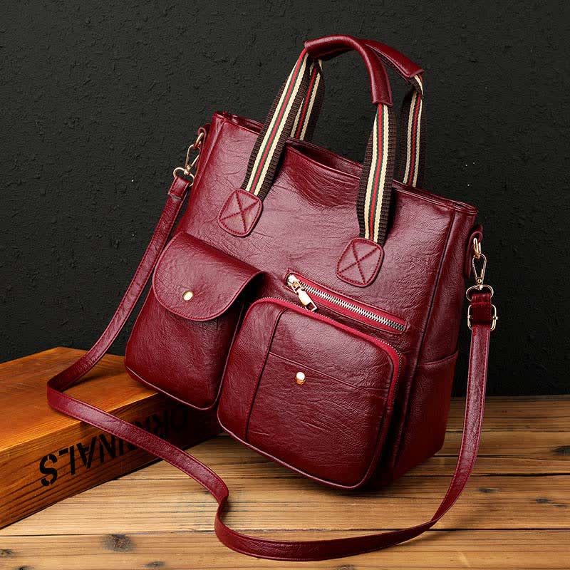 Tragetasche mit mehreren Taschen für Damen, Schultertasche aus PU-Leder, Umhängetasche