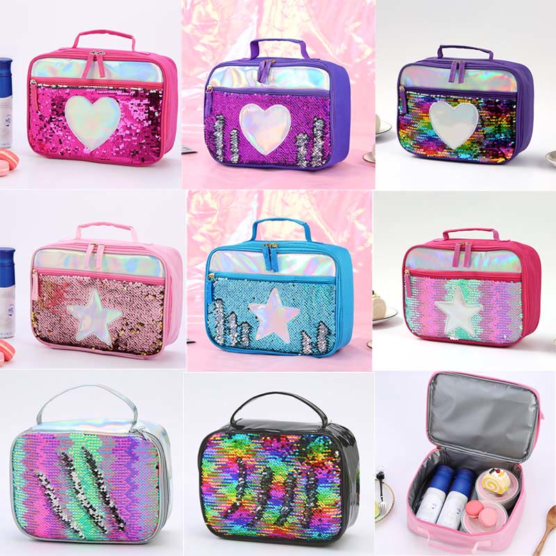 Lunchtasche für Kinder mit Glitzer-Herzmuster, isolierte Tasche