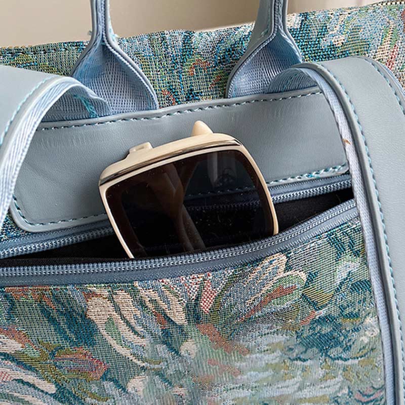 Rucksack aus Canvas mit Ölgemälde-Motiv, Retro-Hahnentrittmuster, großer Studenten-Tagesrucksack