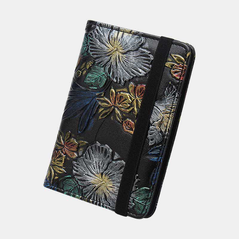 RFID-blockierender Reisepass-Impfkartenhalter, Retro-Geldbörse aus Leder mit Blumenmuster