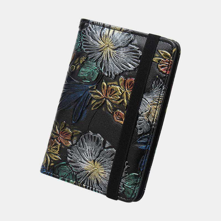 RFID-blockierender Reisepass-Impfkartenhalter, Retro-Geldbörse aus Leder mit Blumenmuster