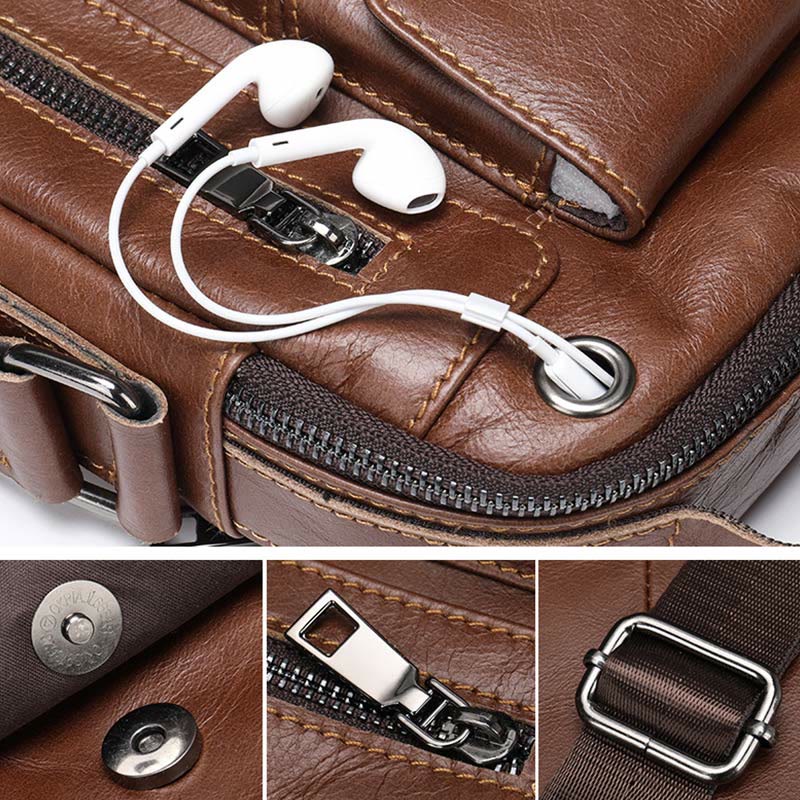 Messenger Bag für Herren, mehrere Taschen, echtes Leder, Business-Umhängetasche