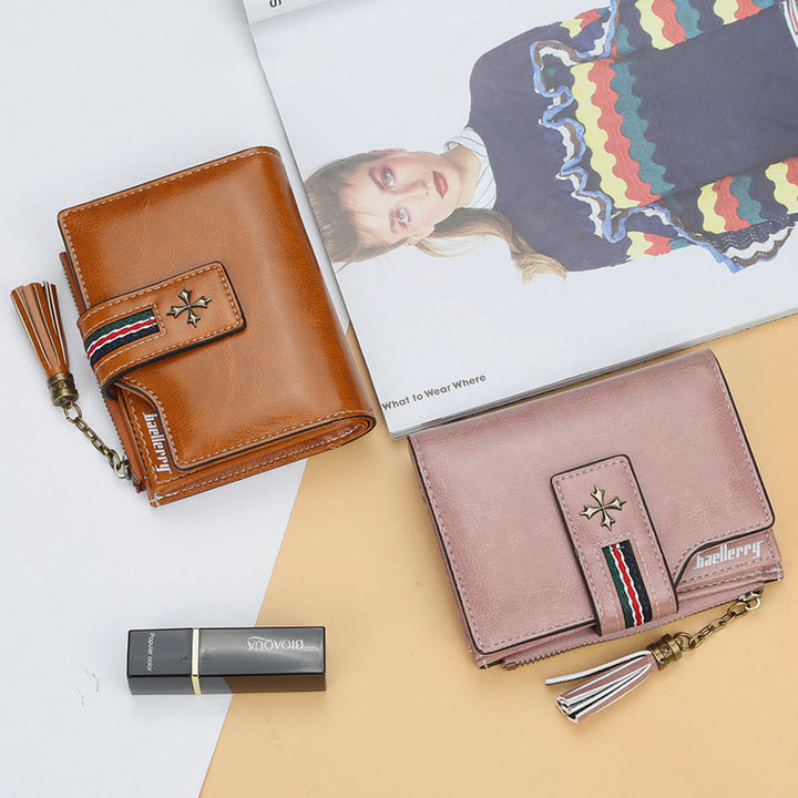 Kurze Bifold Brieftasche Retro Multi Slot Frauen Leder Geldbörse