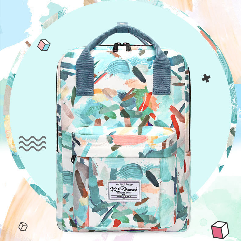 Mehrfarbig bedruckter Laptop-Rucksack, 15,6 Zoll, College-Schule, Büchertasche, Reise-Tagesrucksack