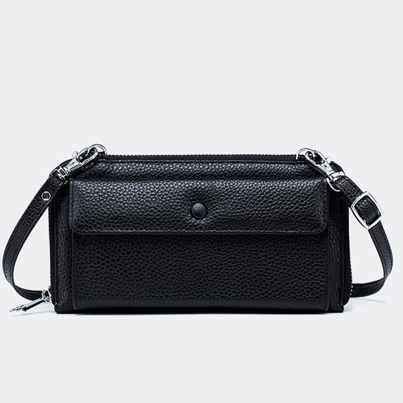 Echtes Leder Touchscreen Telefon Tasche Brieftasche Umhängetasche - Schwarz - image 9