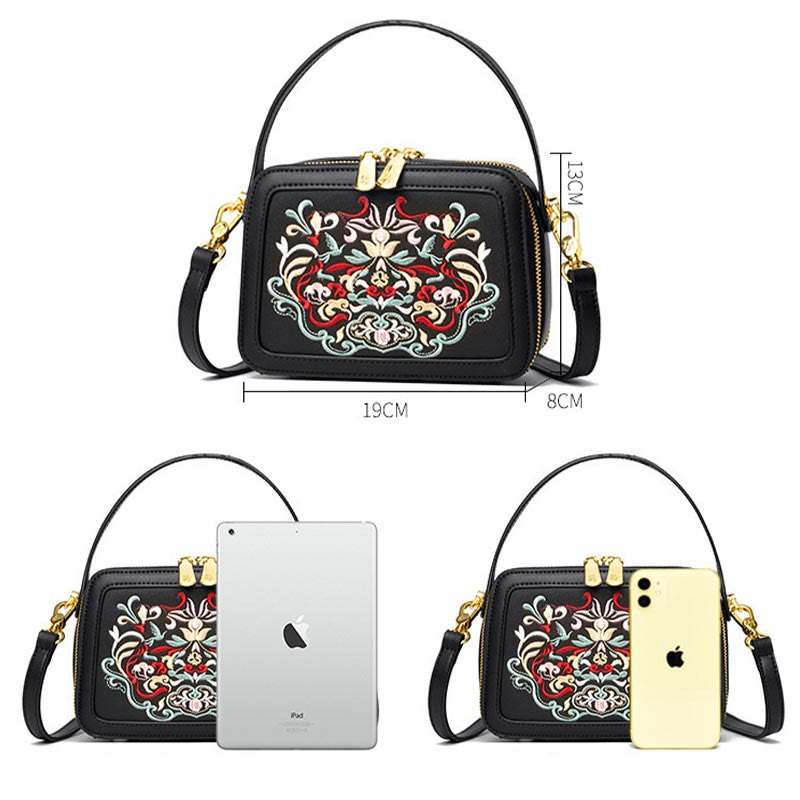 Top-Griff-Tasche für Frauen Vintage Stickerei Folk-Custom Shopping Umhängetasche