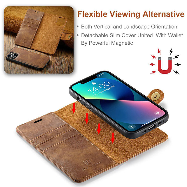 Magnetische Brieftaschenhülle für iPhone 13 Pro Max, mehrere Modelle, handgefertigtes PU-Leder