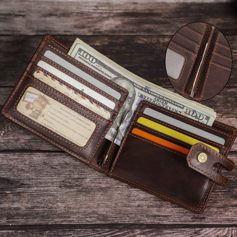 Zweifach gefaltete Lederbrieftasche mit RFID-Blockierung