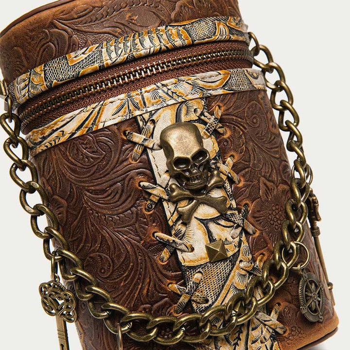 Vintage Umhängetasche Ausgefallene Totenkopf Design Leder Bucket Bag