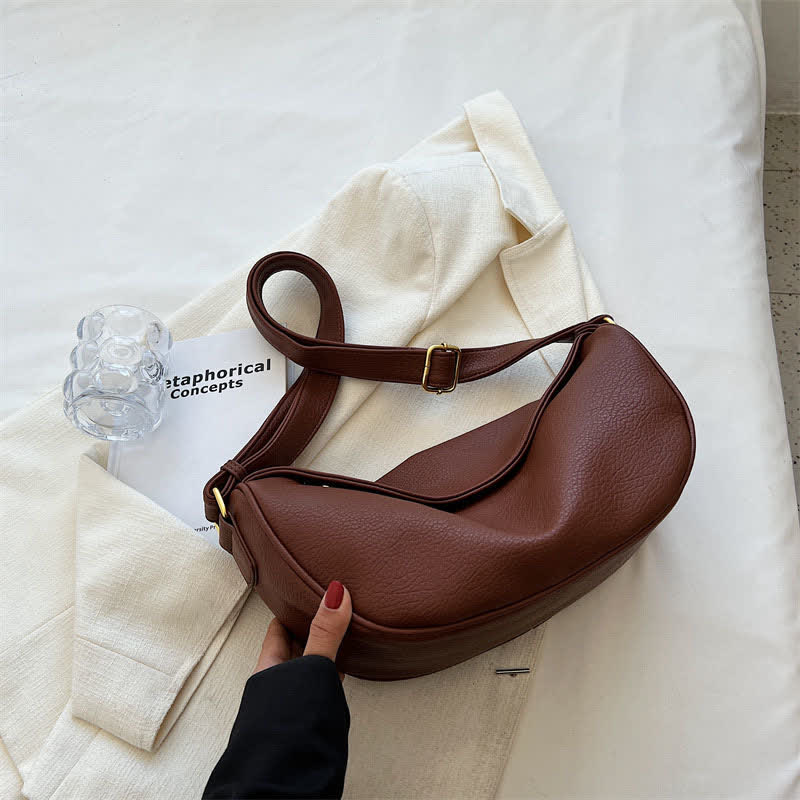 Umhängetasche für Damen, schlichte und lässige Hobo-Tasche aus PU-Leder