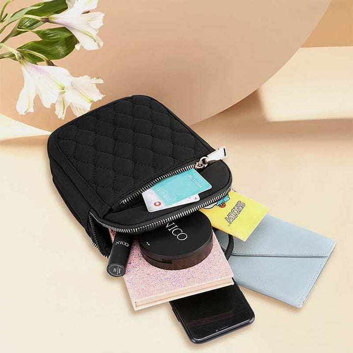 Kleine Umhängetasche für Damen, gesteppte Handtasche mit dreifachem Reißverschluss für Handy