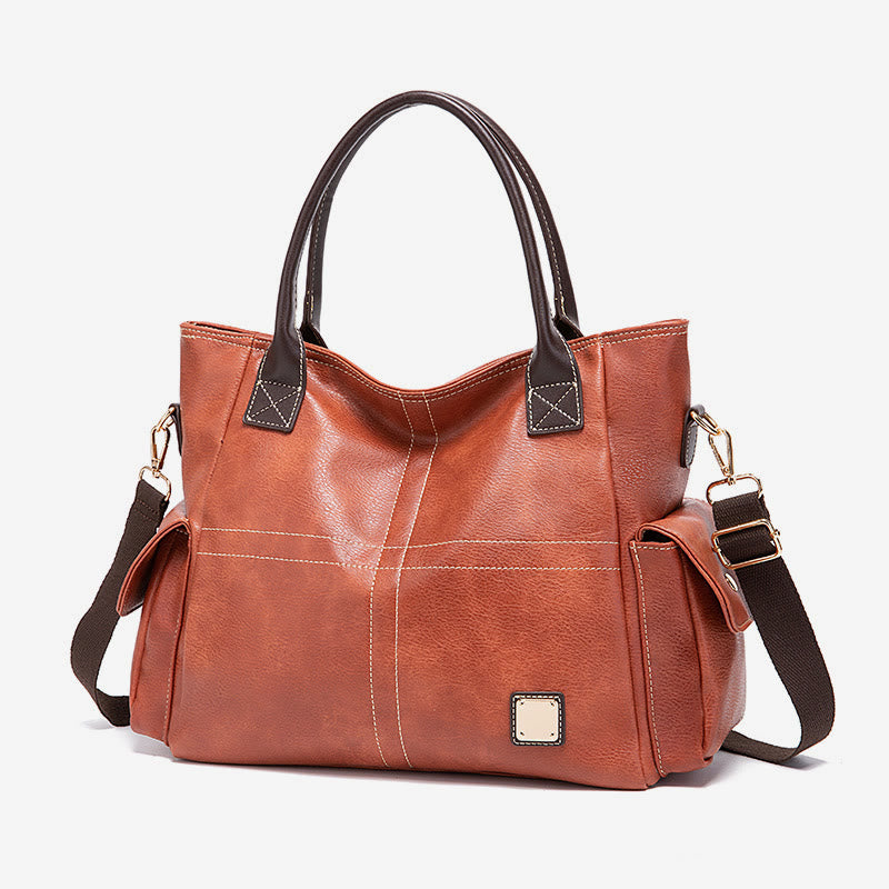 Einfarbige Tote Cross Pattern Ölwachs Leder Damen Handtasche
