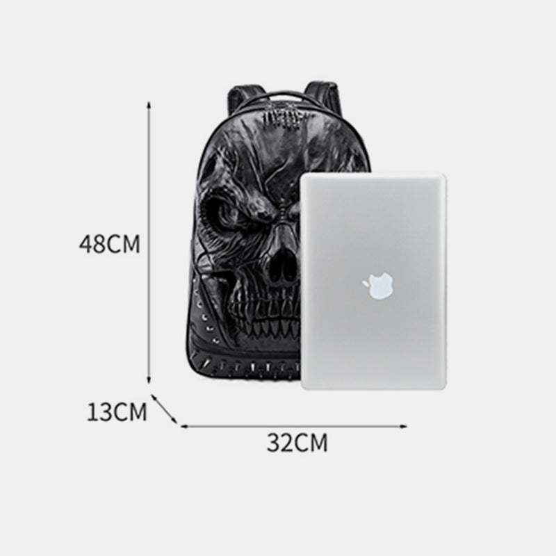 3D Totenkopf Punk Nieten Leder Rucksack Wasserdicht Geprägte Geister Kopf Knapsack