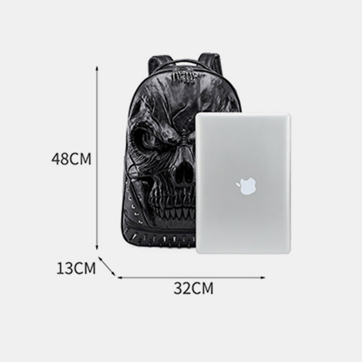 3D Totenkopf Punk Nieten Leder Rucksack Wasserdicht Geprägte Geister Kopf Knapsack