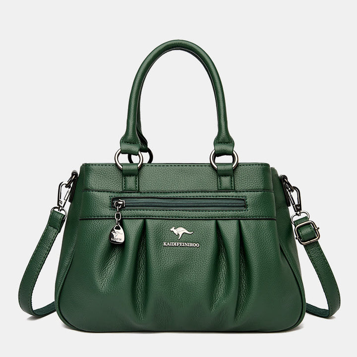 Handtasche mit drei Fächern und Henkel, Umhängetasche aus PU-Leder