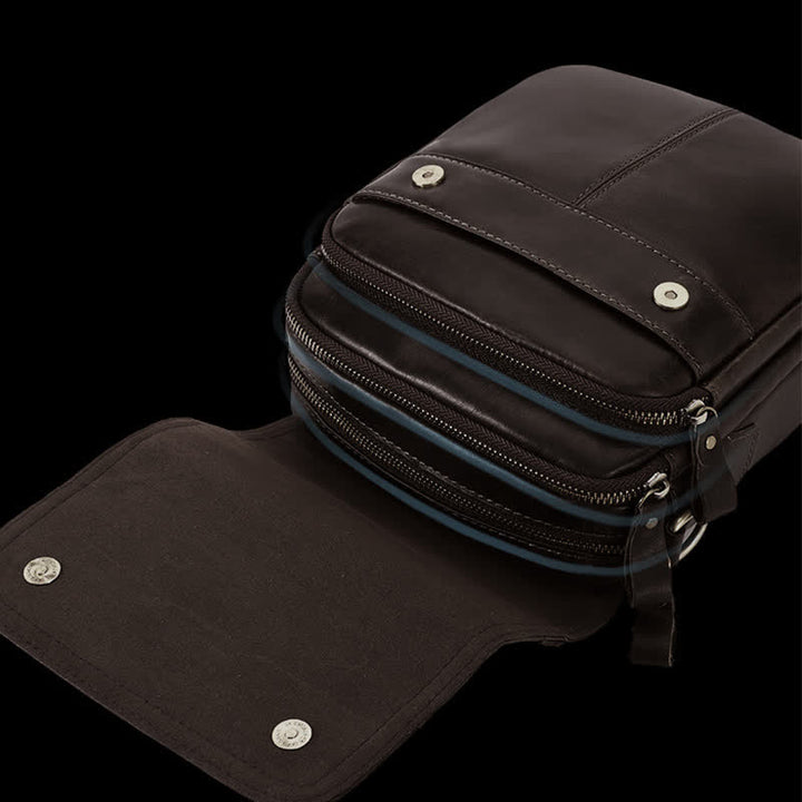 Echtes Leder Messenger Schultertasche für Männer Multi-Pocket Kleine Handtasche