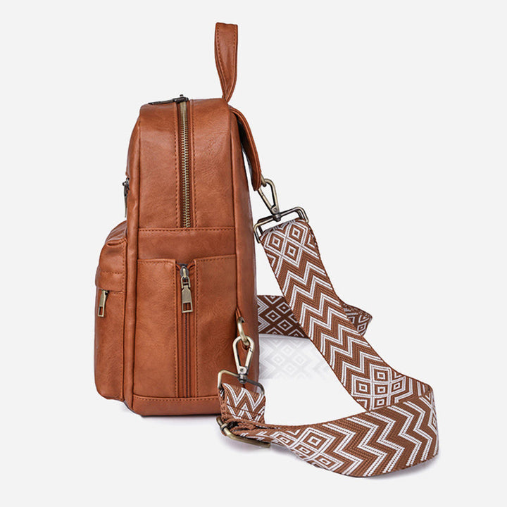 Lederrucksack für Damen, Retro, einfarbig, Mehrzweck-Schultertasche