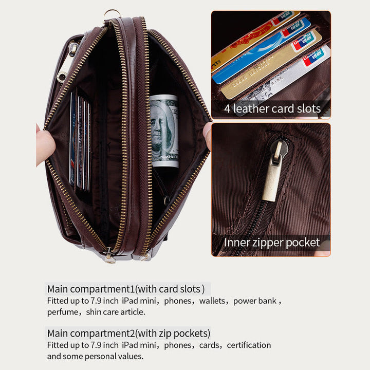 Echtes Leder Clutch Portemonnaie Geräumige Organisierte Handgelenk Geldbörse Fit 7,9" Handy