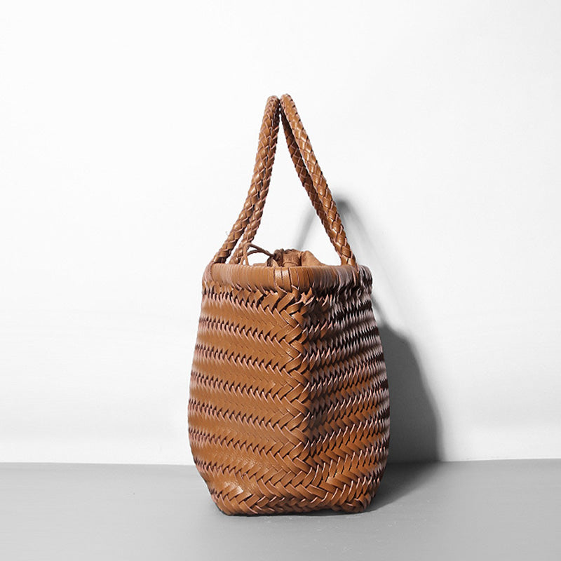 Damen Handtasche aus weichem PU-Leder, gewebt, handgefertigt, Sommer-Umhängetasche