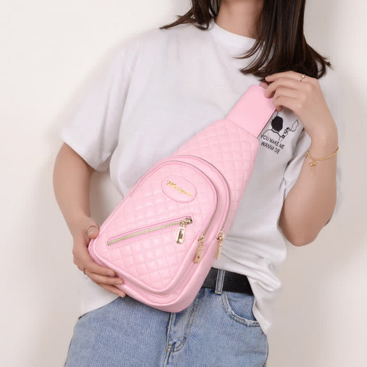 Schultertasche aus Leder für Damen, gesteppt, Umhängetasche, Sling-Rucksack, Tagesrucksack