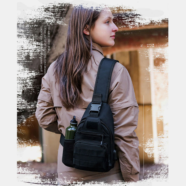 Taktische, militärische, leichte Schultertasche mit mehreren Taschen und USB-Ladeanschluss