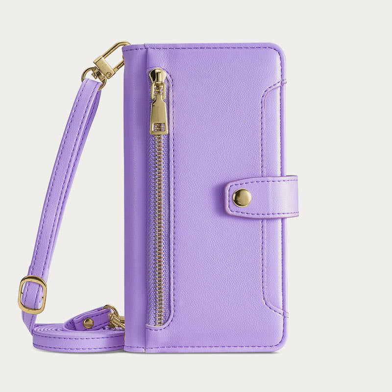Kunstleder Wallet Case Handyhülle für iPhone mit Schultergurt