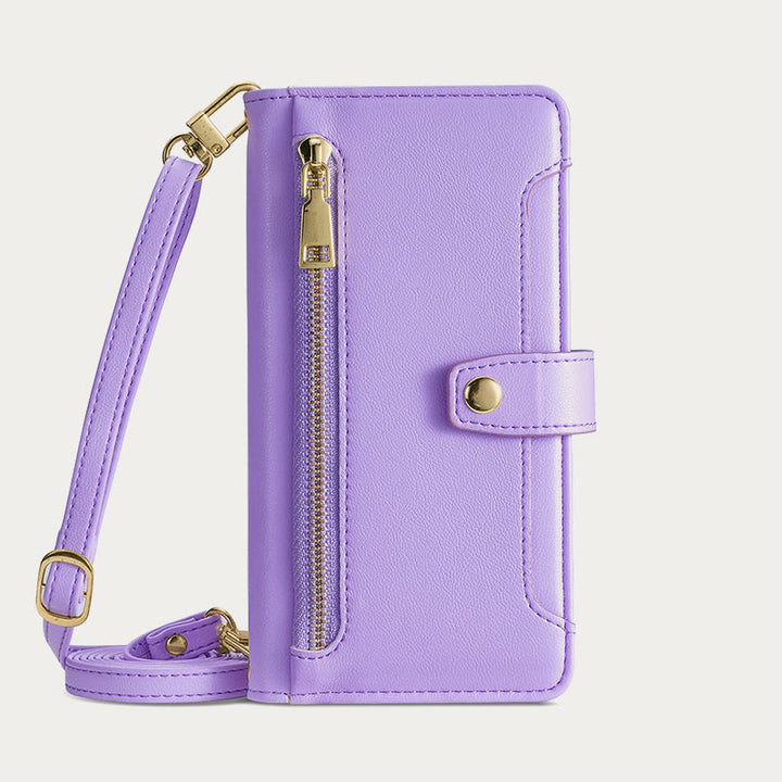 Kunstleder Wallet Case Handyhülle für iPhone mit Schultergurt
