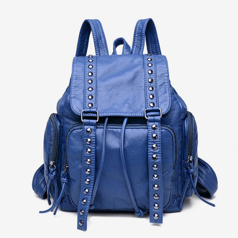 Nietenrucksack für Damen, Reiserucksack aus weichem, schlichtem Leder