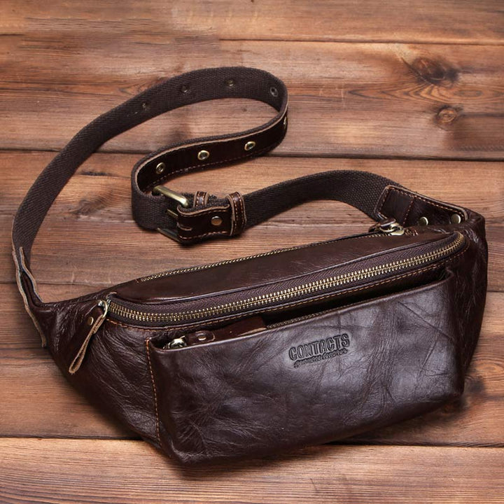 Gürteltasche aus echtem Leder, Brusttasche mit verstellbarem Gürtel