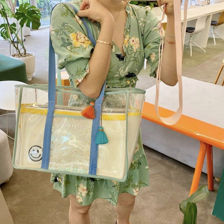 Große wasserdichte, transparente Strandtasche aus PVC mit großem Fassungsvermögen, Tragetasche und Schultergurt