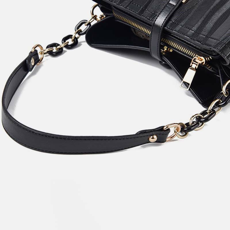 Handtasche mit Streifenmuster für Damen, groß, veganes Leder, Umhängetasche