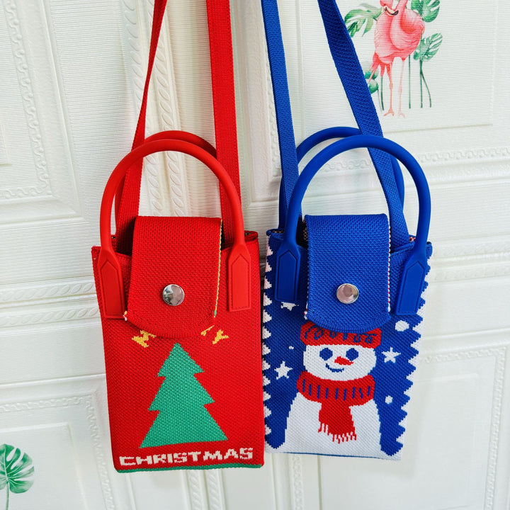 Handytasche im Weihnachtsstil für Damen, gestrickte Umhängetasche