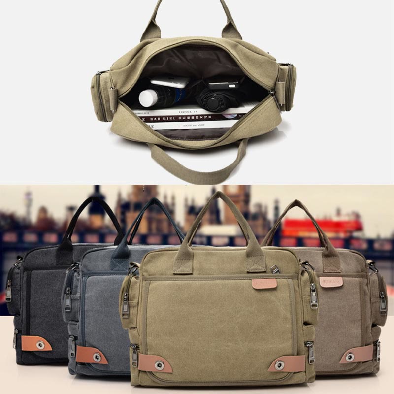 Messenger Bag für Herren, lässige Umhängetasche aus Canvas mit mehreren Taschen