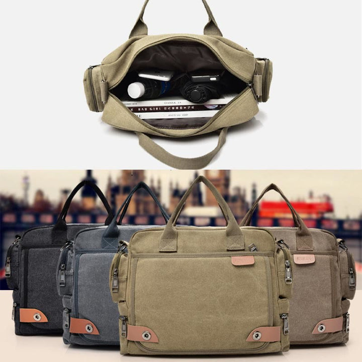 Messenger Bag für Herren, lässige Umhängetasche aus Canvas mit mehreren Taschen