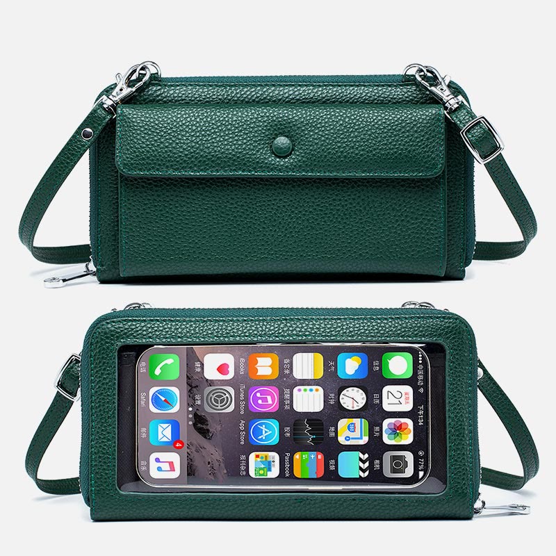 Echtes Leder Touchscreen Telefon Tasche Brieftasche Umhängetasche - Dunkelgrün - image 17