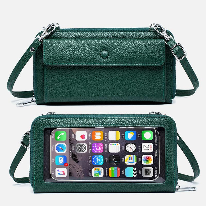 Echtes Leder Touchscreen Telefon Tasche Brieftasche Umhängetasche - Dunkelgrün - image 17