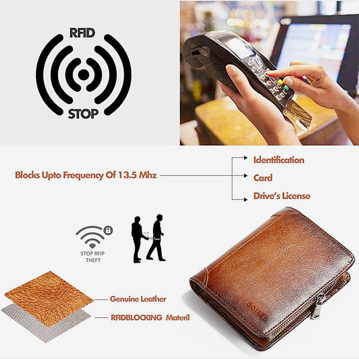 RFID-Diebstahlsichere Retro-Geldbörse aus Leder