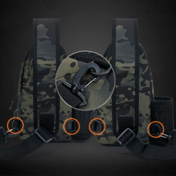 Taktische, militärische, leichte Schultertasche mit mehreren Taschen und USB-Ladeanschluss