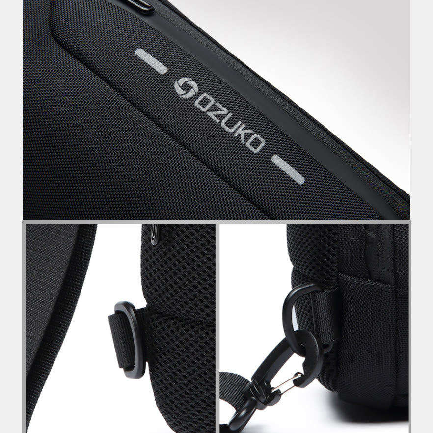 Modische Schultertasche mit mehreren Taschen, Brusttasche mit Passschloss und USB-Ladeanschluss