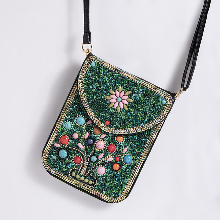 Bohemian Handytasche Damen Muschel Blumen Muster Magnetische Umhängetasche