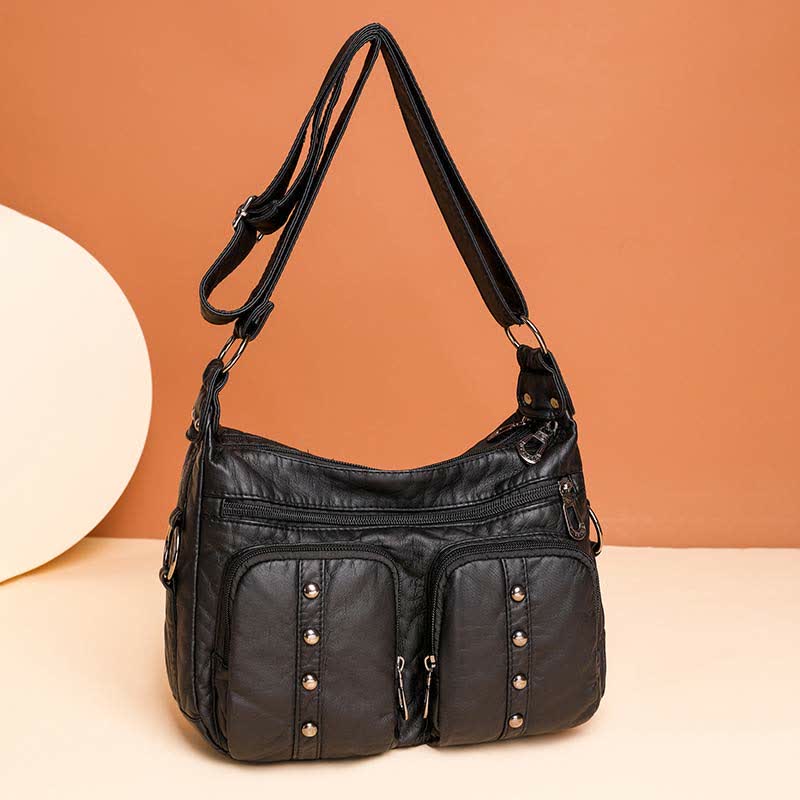 Umhängetasche mit mehreren Taschen für Damen, Retro-Nieten, Leder, Schultertasche