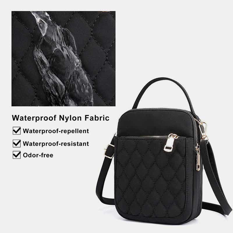 Kleine Umhängetasche für Damen, gesteppte Handtasche mit dreifachem Reißverschluss für Handy