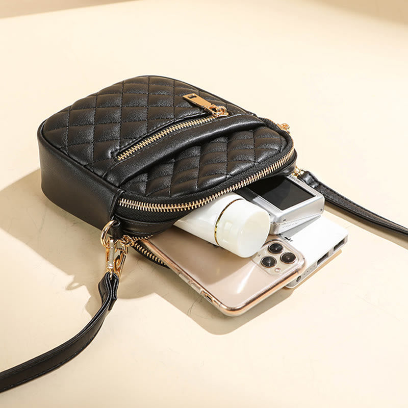 Handytasche für Damen mit Rautenmuster, einfarbig, Mini-Tasche