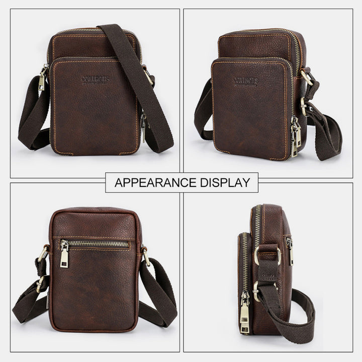 Umhängetasche aus echtem Leder für Herren, kleine Handy-Geldbörse, Messenger-Schultertasche