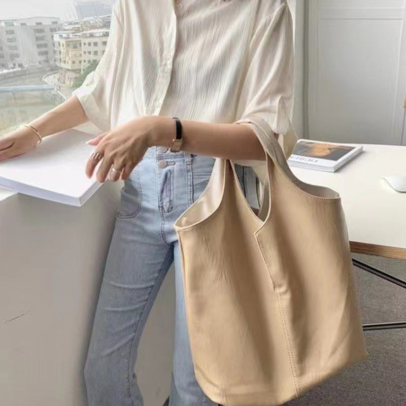 Leder Tote Schultertasche für Frauen Doppelseitige Hobo Geldbörse Bucket Handtasche